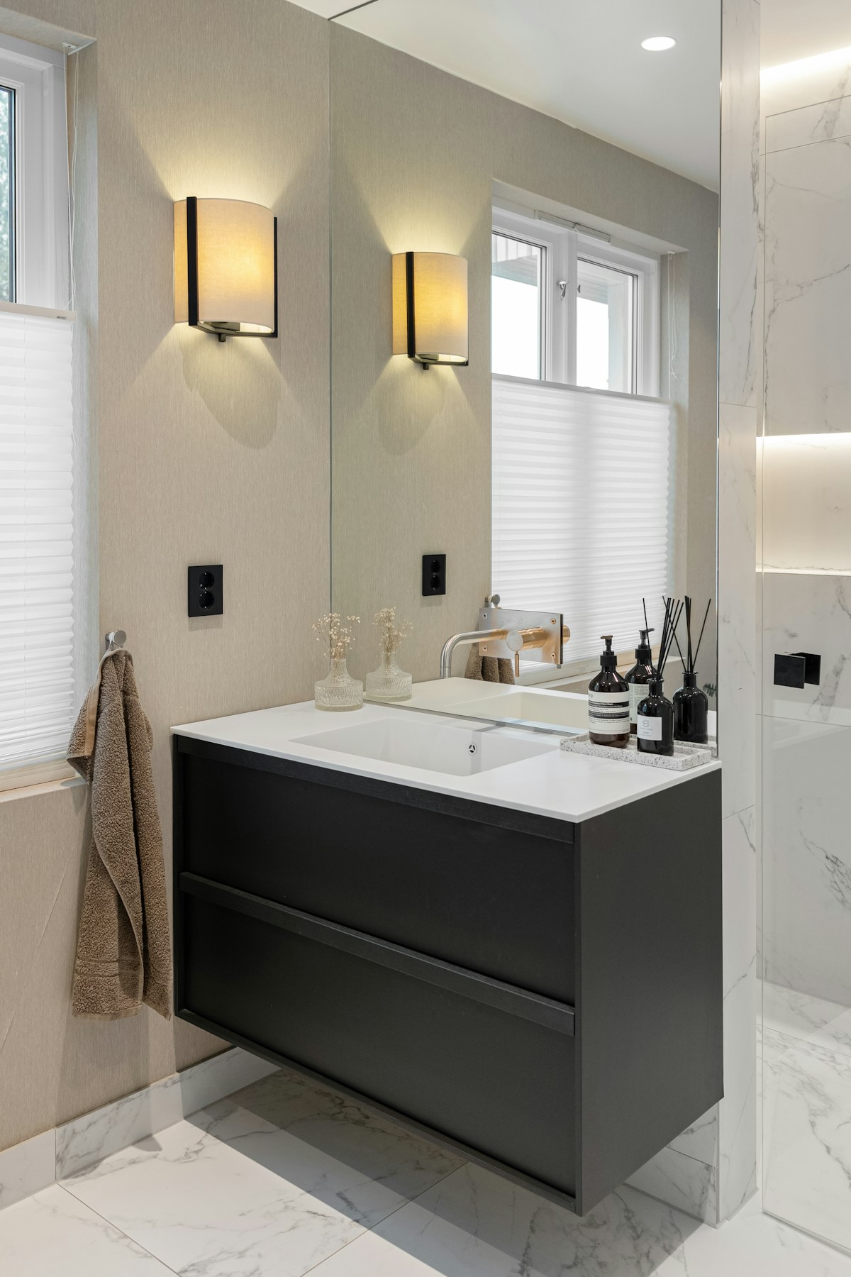Basin and timber vanity shown as an independent interior design reference.