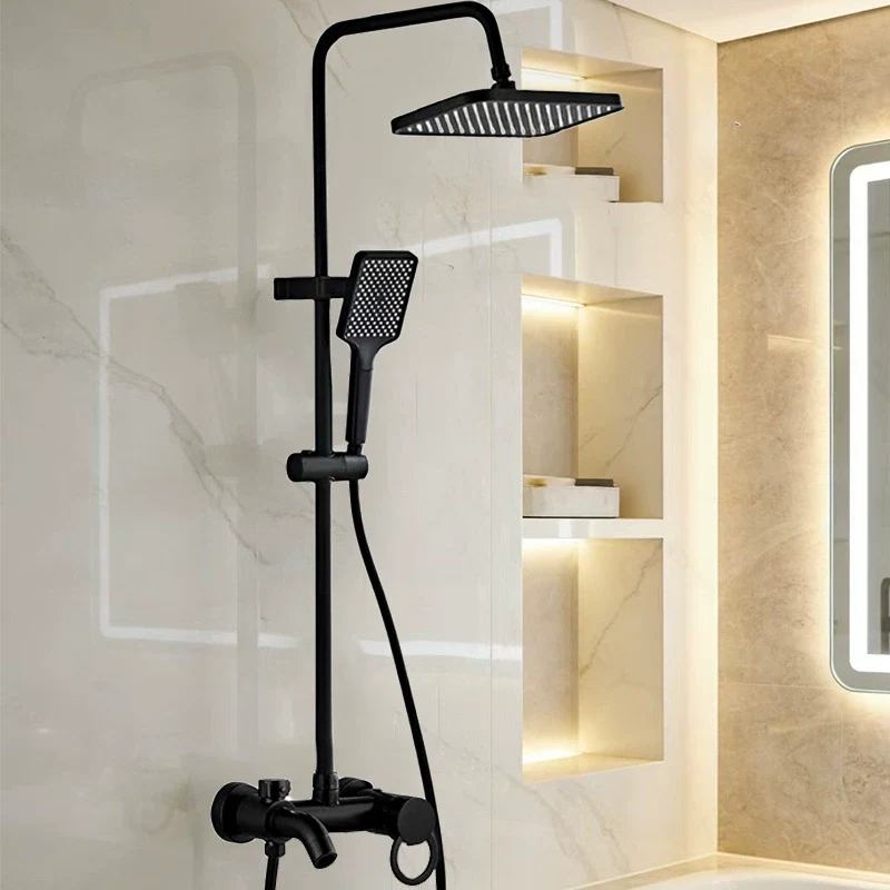 Square-head wall-mounted shower set - black finish